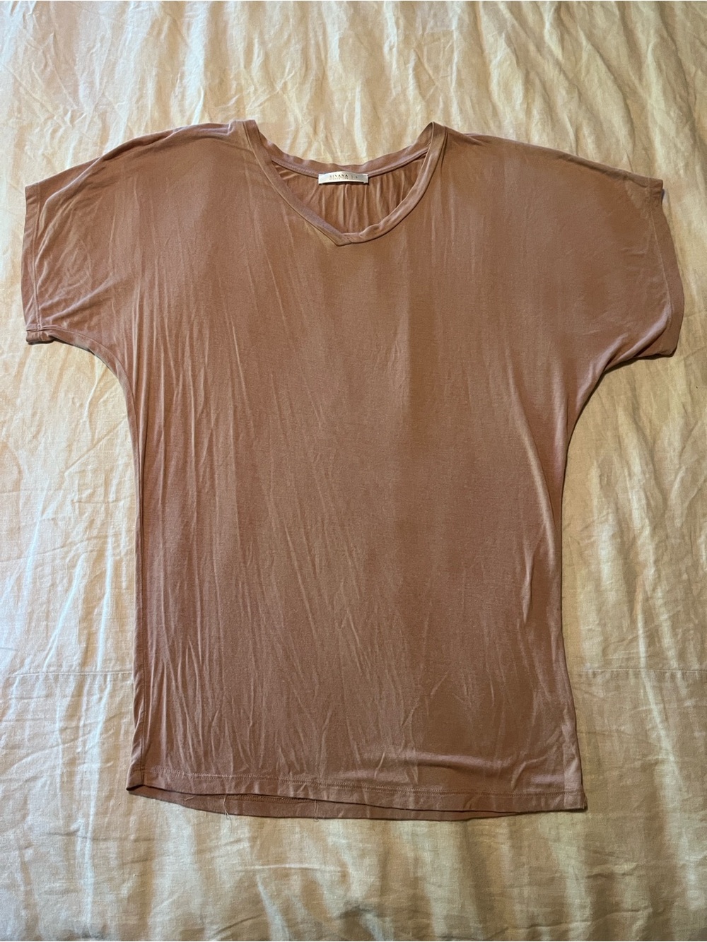 Sivana Bamboo Dolman Sleeve Relaxed V-Neck Tee in Nude Blush